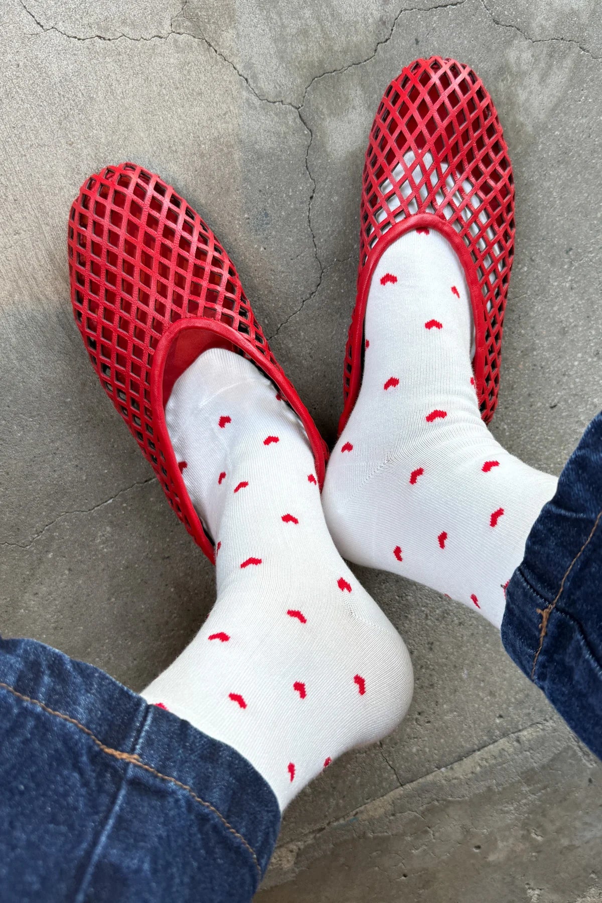 Heart Sneaker Socks - White / Red