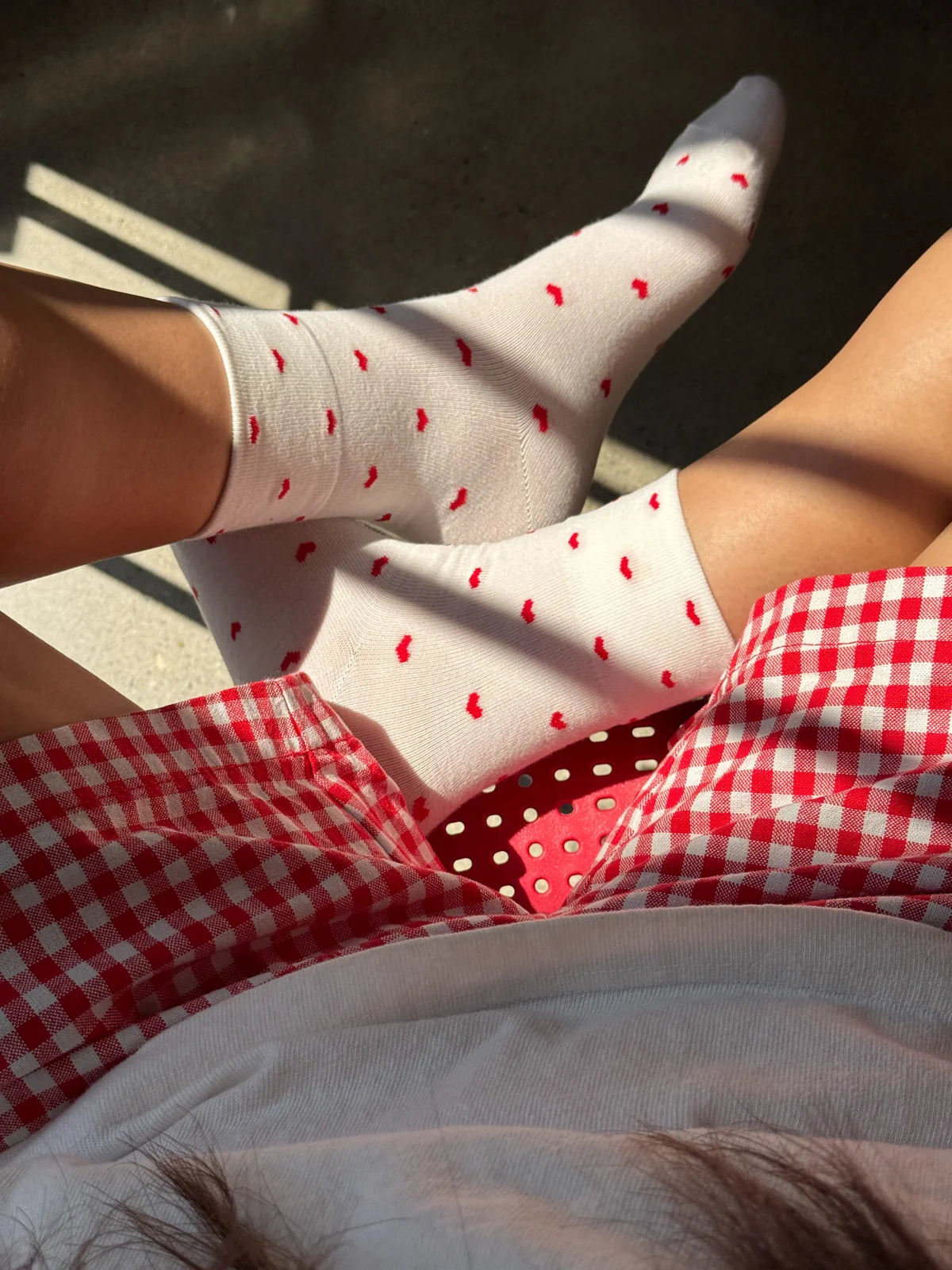 Heart Sneaker Socks - White / Red