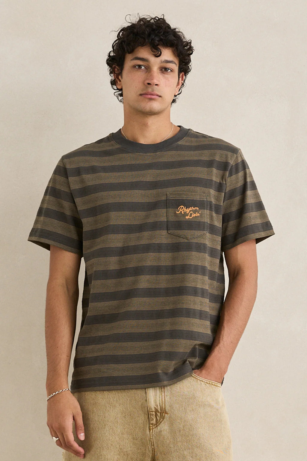 Vintage Jacquard Stripe SS T-Shirt - Olive