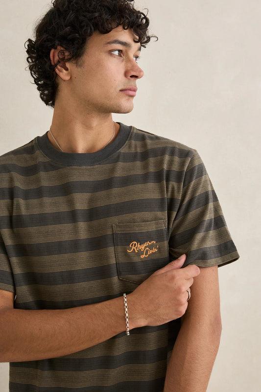 Vintage Jacquard Stripe SS T-Shirt - Olive