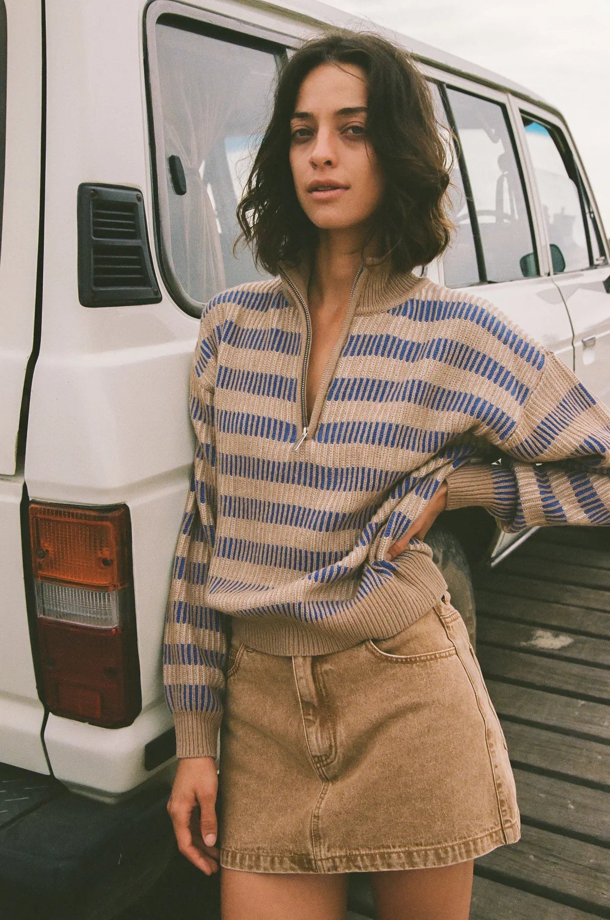 Estelle Quarter Zip Striped Knit