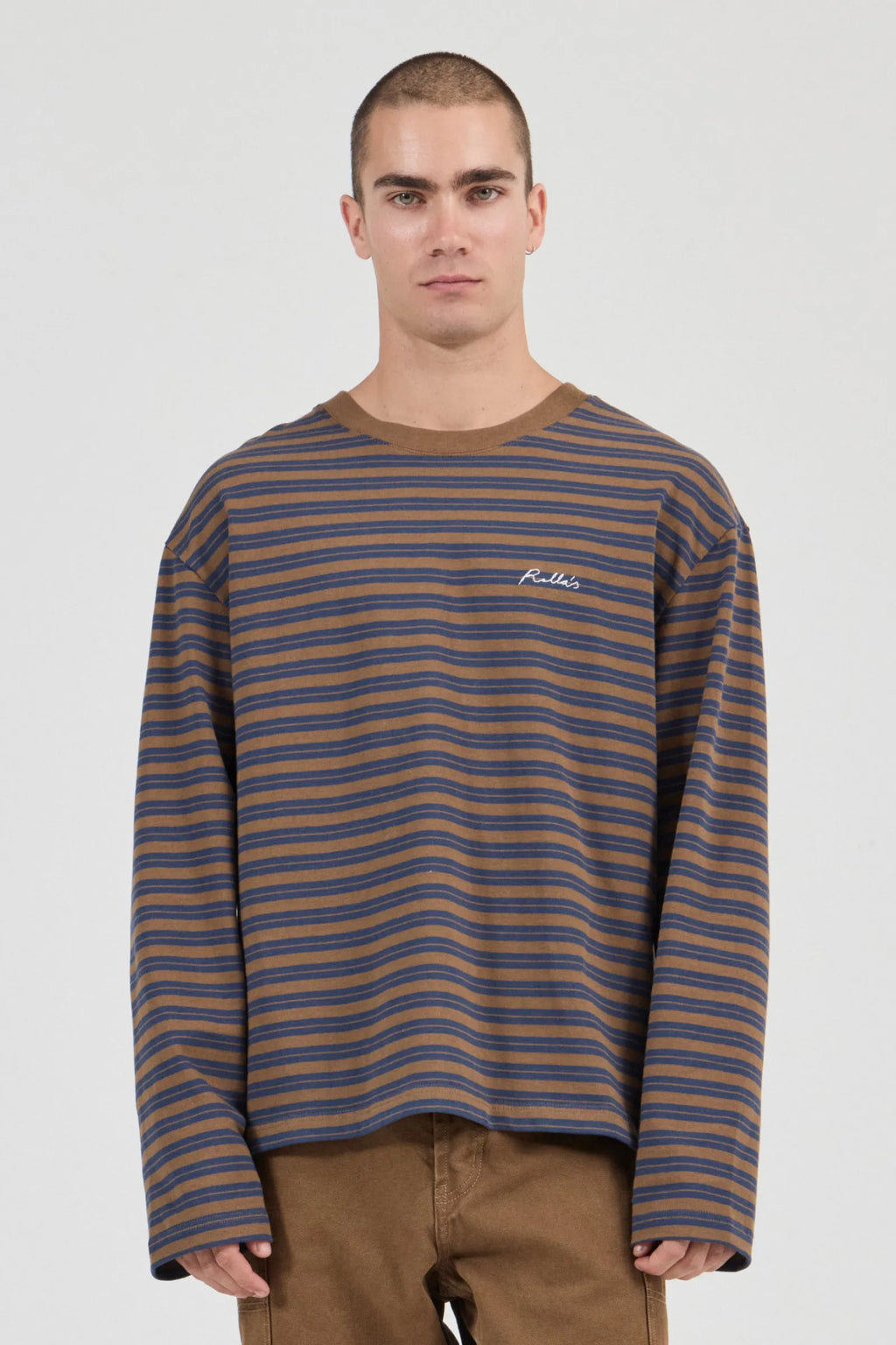 Stripe LS Tee Navy/Tan