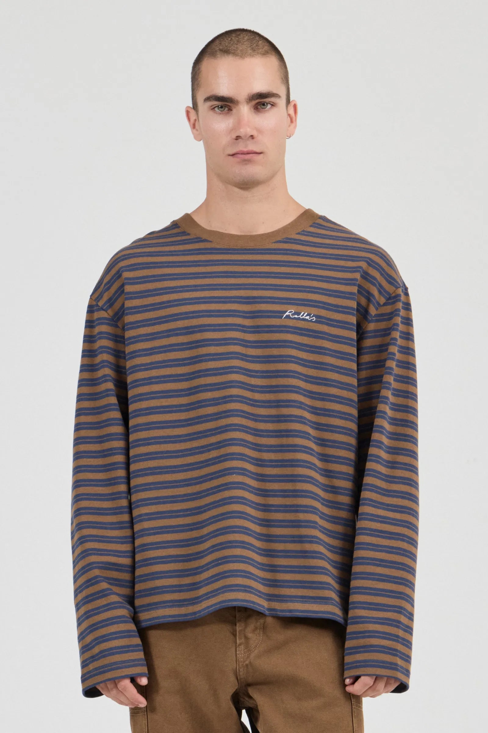 Stripe LS Tee Navy/Tan