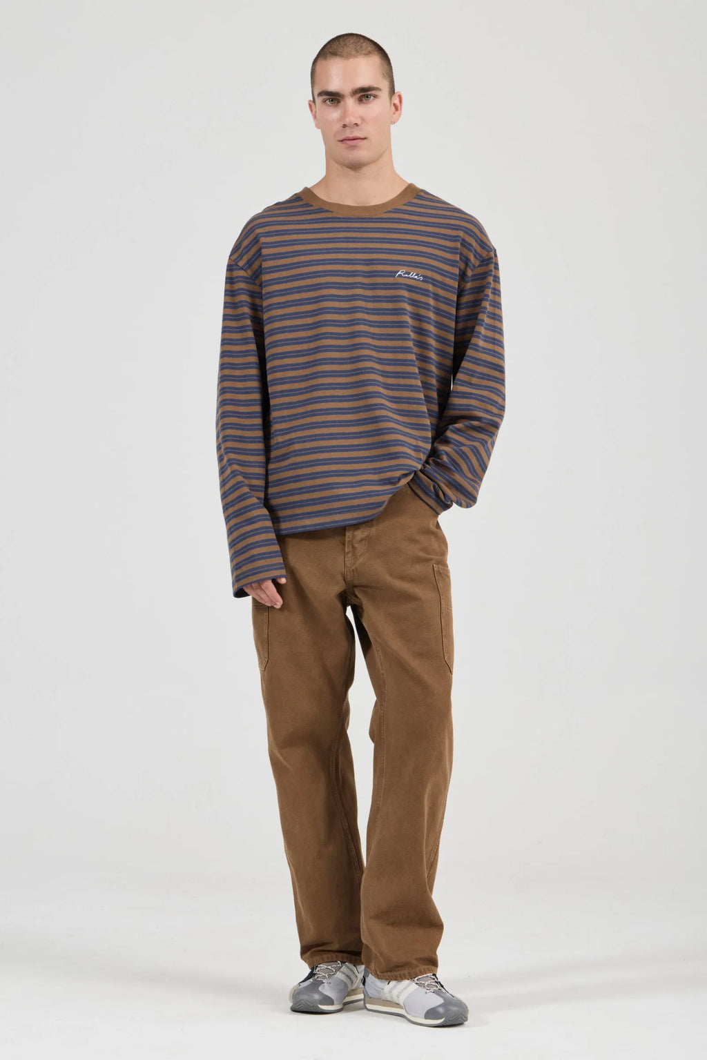 Stripe LS Tee Navy/Tan