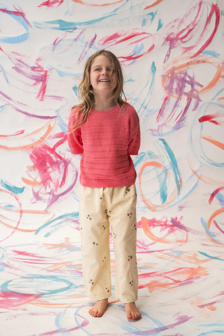 Organic Denim Wild Flower Embroidery Pant - Milk