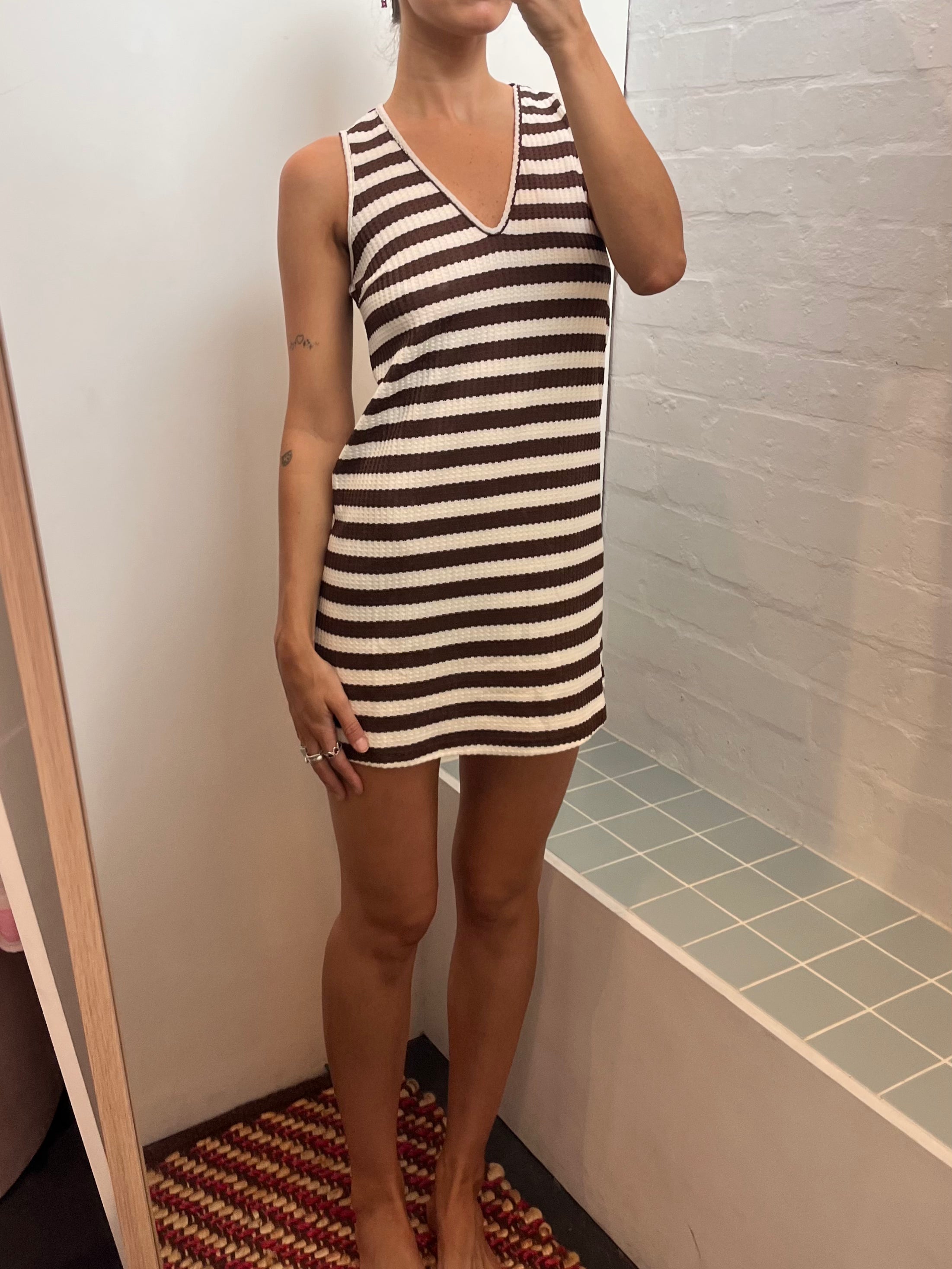 By Frankie Choc Stripe Mini Dress