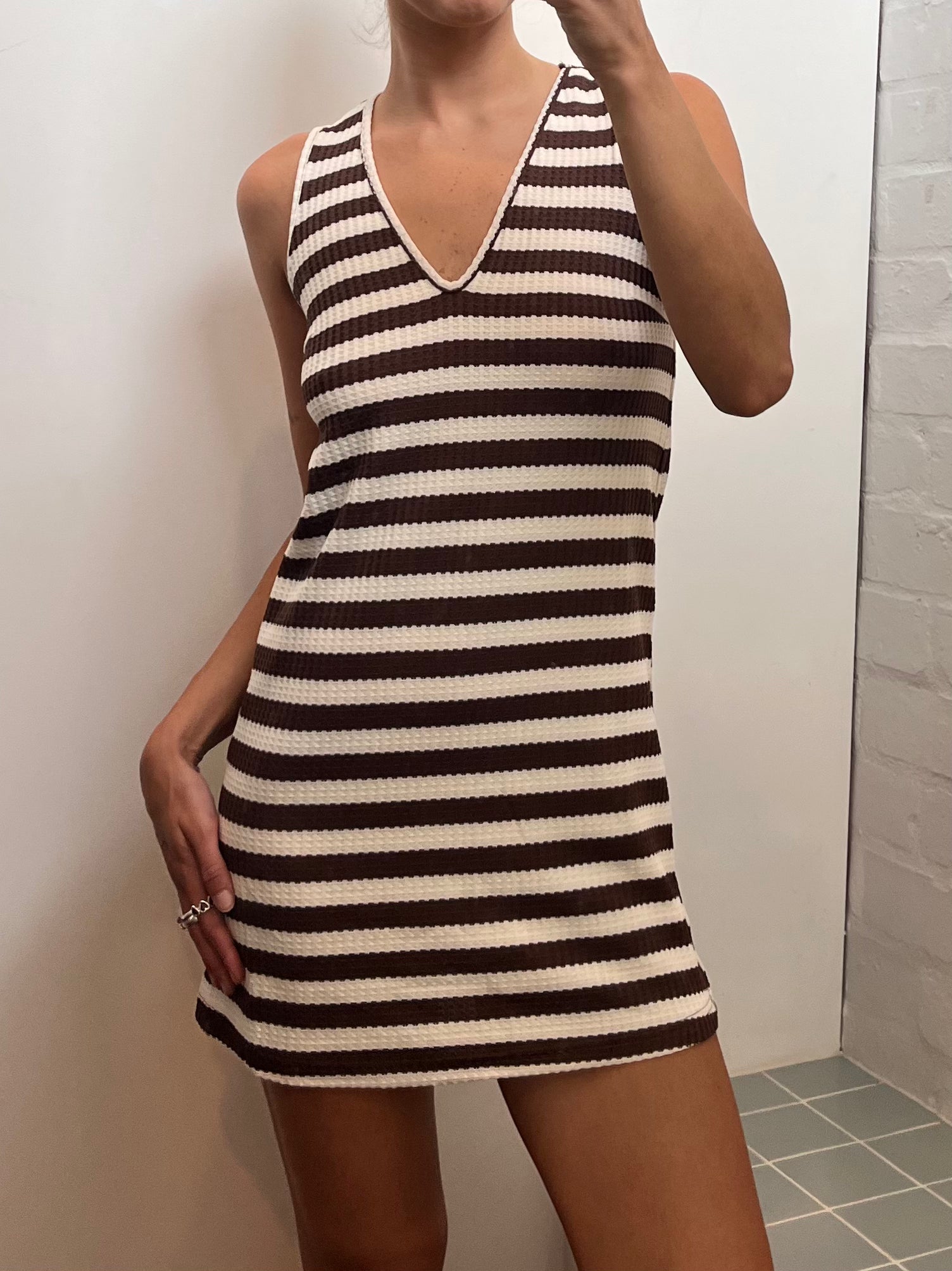 By Frankie Choc Stripe Mini Dress