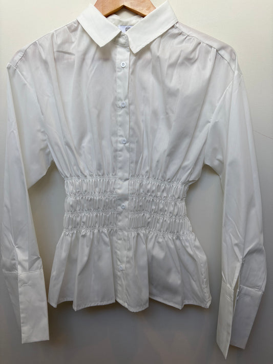 White Ruched Long Sleeve Shirt