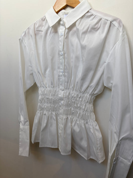 White Ruched Long Sleeve Shirt
