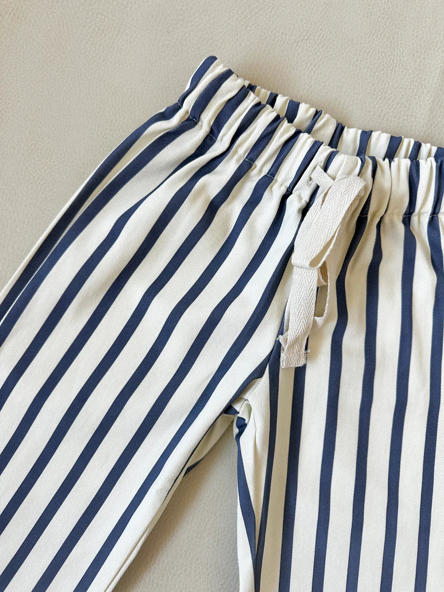 Billie Stripe Cotton Pants - Cream/Blue Stripe