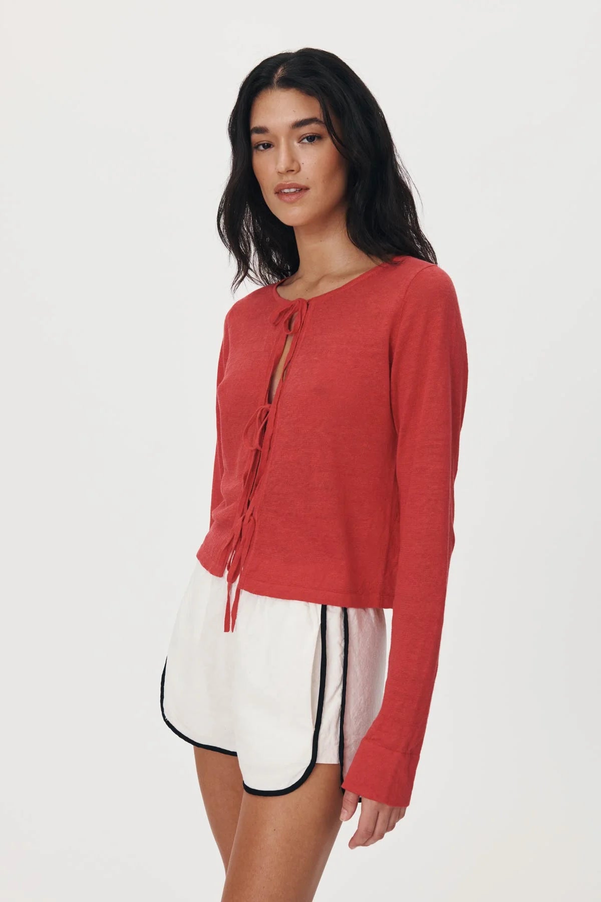 Marcia Bow Cardigan Top - Red