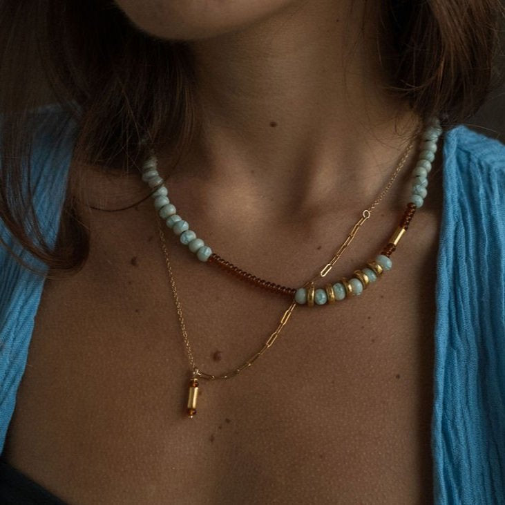 Aqua & Chestnut Drop Necklace