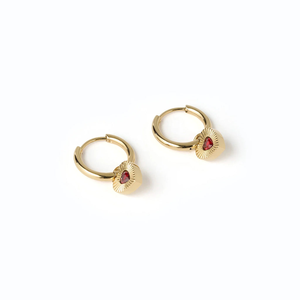 Ruby Heart Earrings - Red