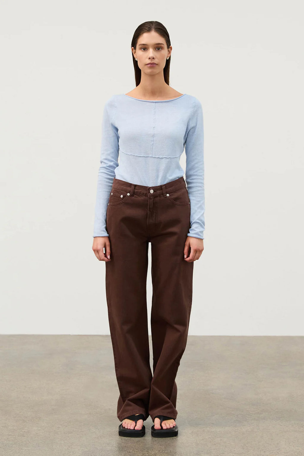 Powder Blue Panelled Long Sleeve Top