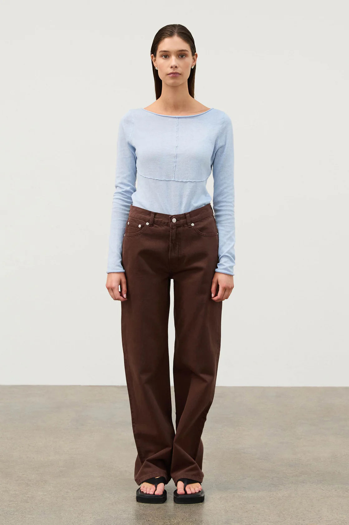 Powder Blue Panelled Long Sleeve Top