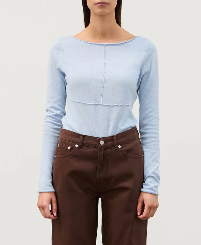 Powder Blue Panelled Long Sleeve Top