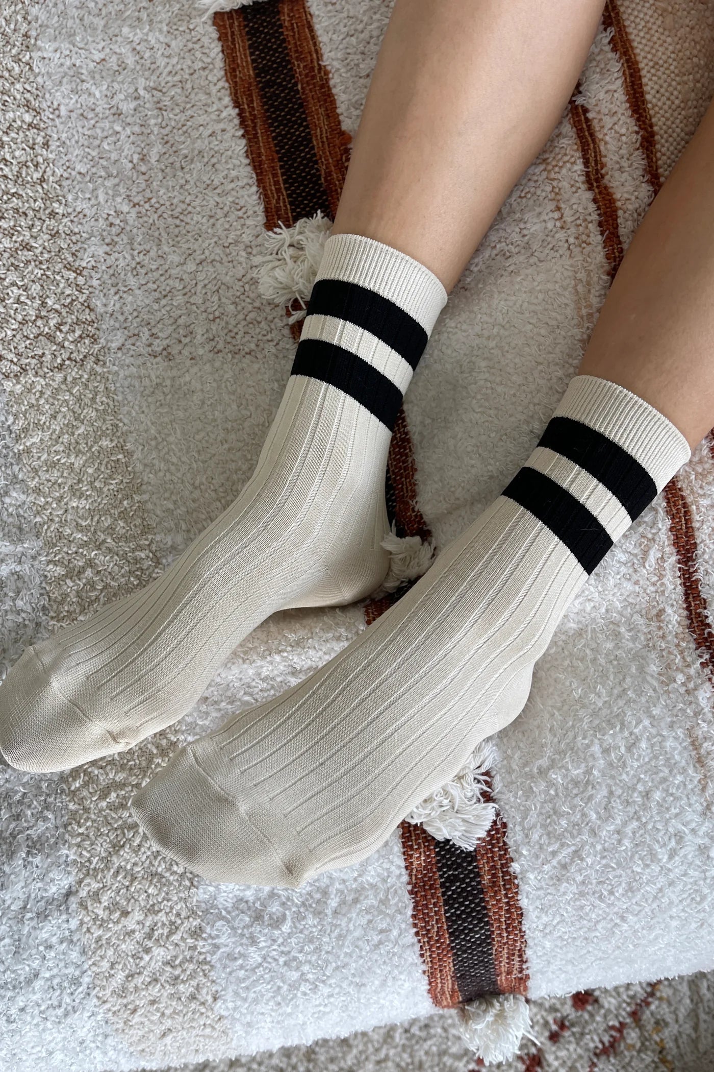 Her Varsity Socks- Cream Black