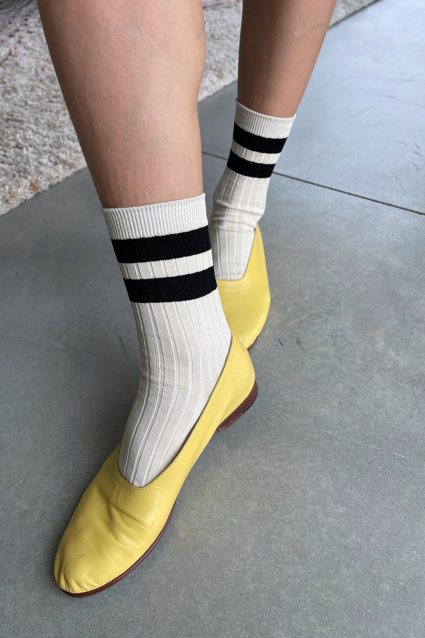 Her Varsity Socks- Cream Black