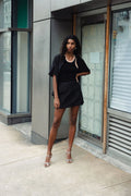 Jole Silk Mini Wrap Skirt- Noir
