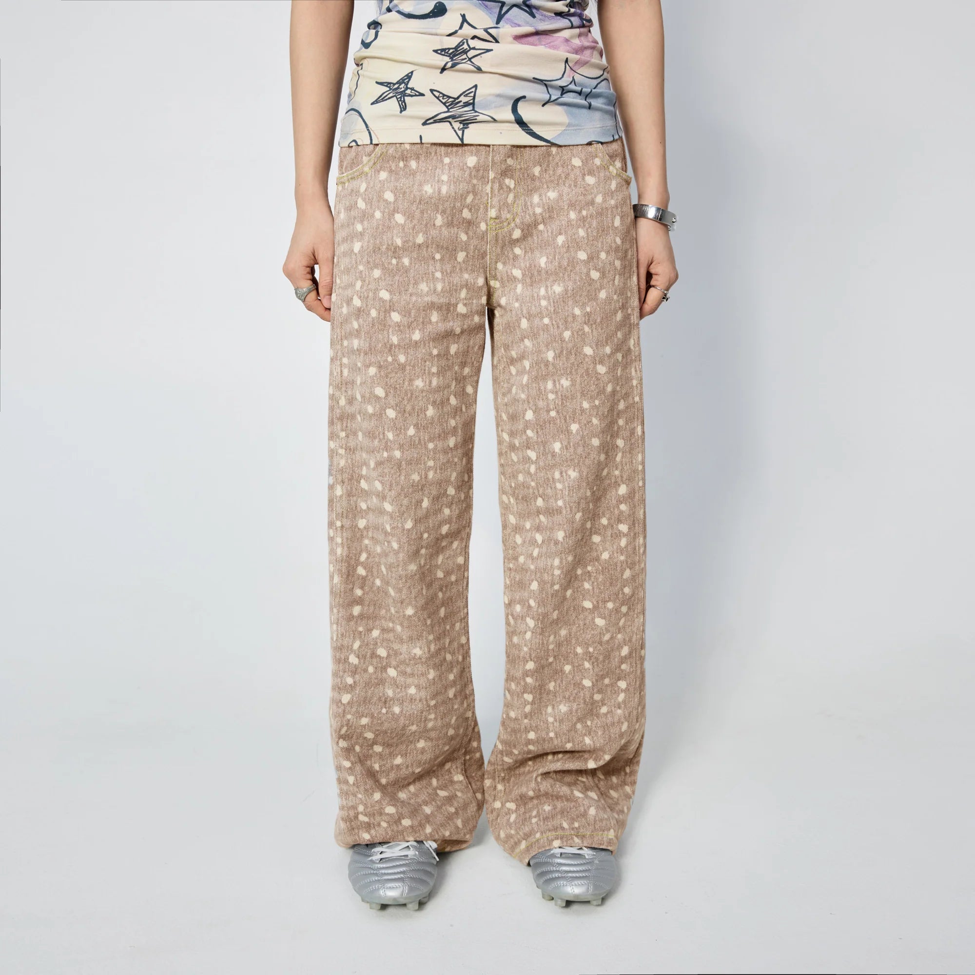 Straight Leg Jeans - Tan Spots