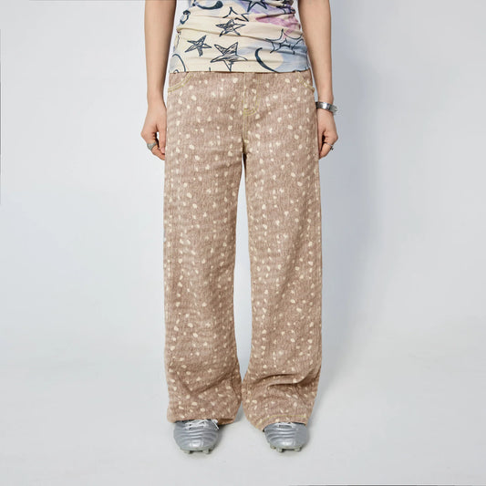 Straight Leg Jeans - Tan Spots