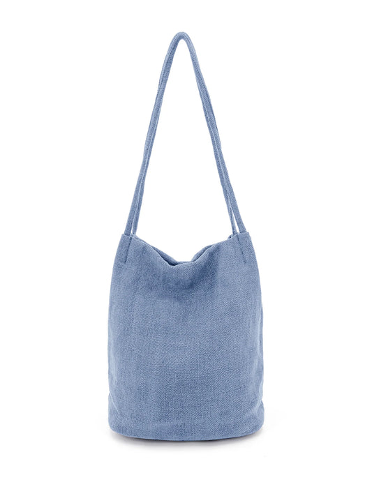 Natural Long Handle bag- Blue