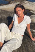Pointelle Cross Over Top White