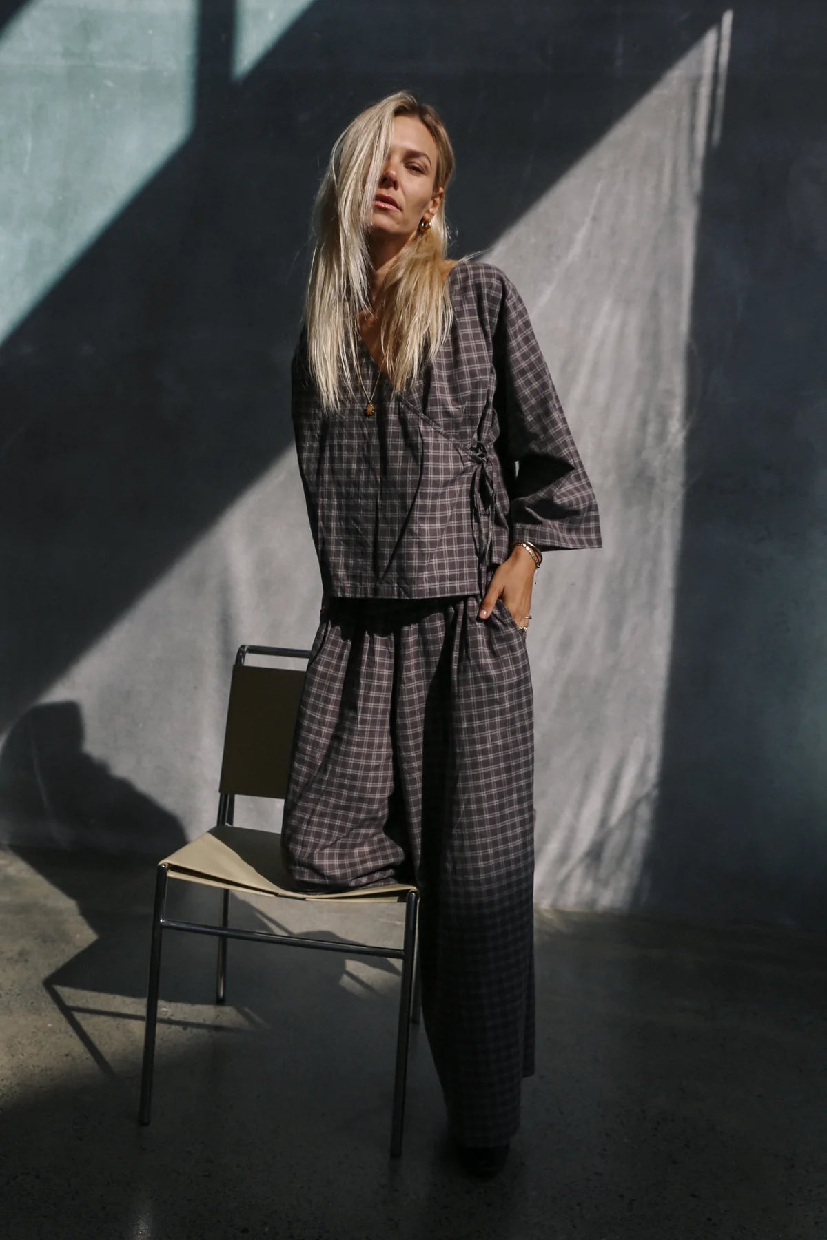 Mia Wrap Top Maple Gingham