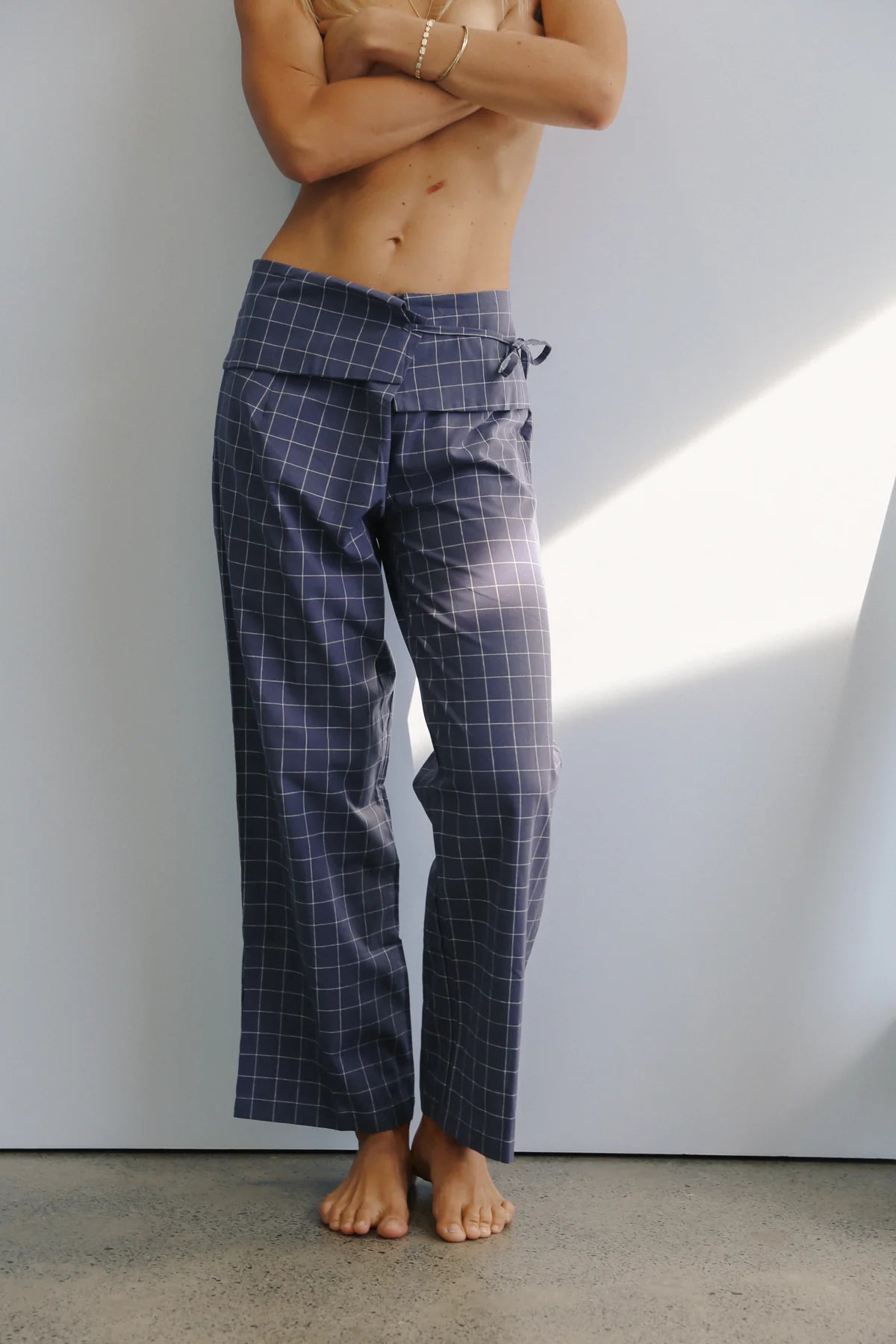 Mika Fold Pant Indigo Plaid