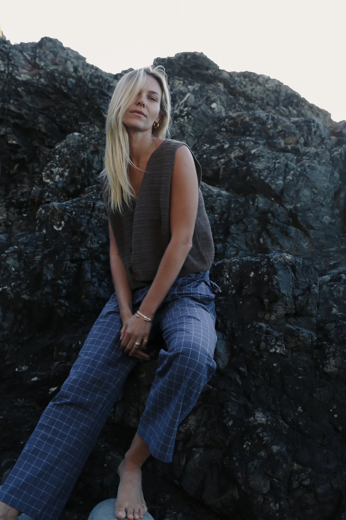 Mika Fold Pant Indigo Plaid