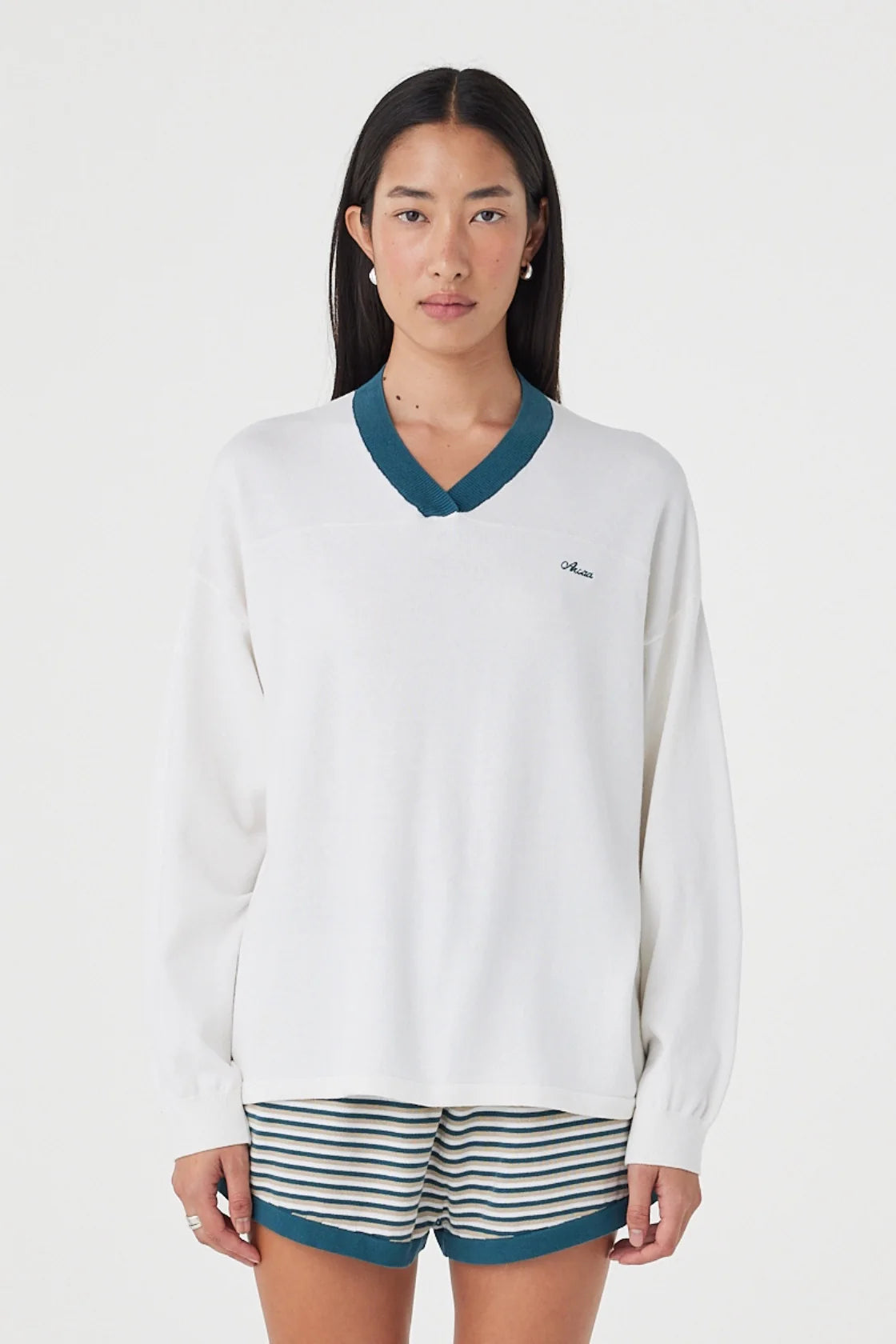 Cammy LS Tee - Cream & Teal