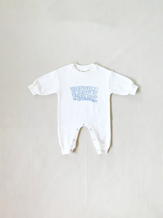 Parker Numbers Relaxed Romper - White/Blue