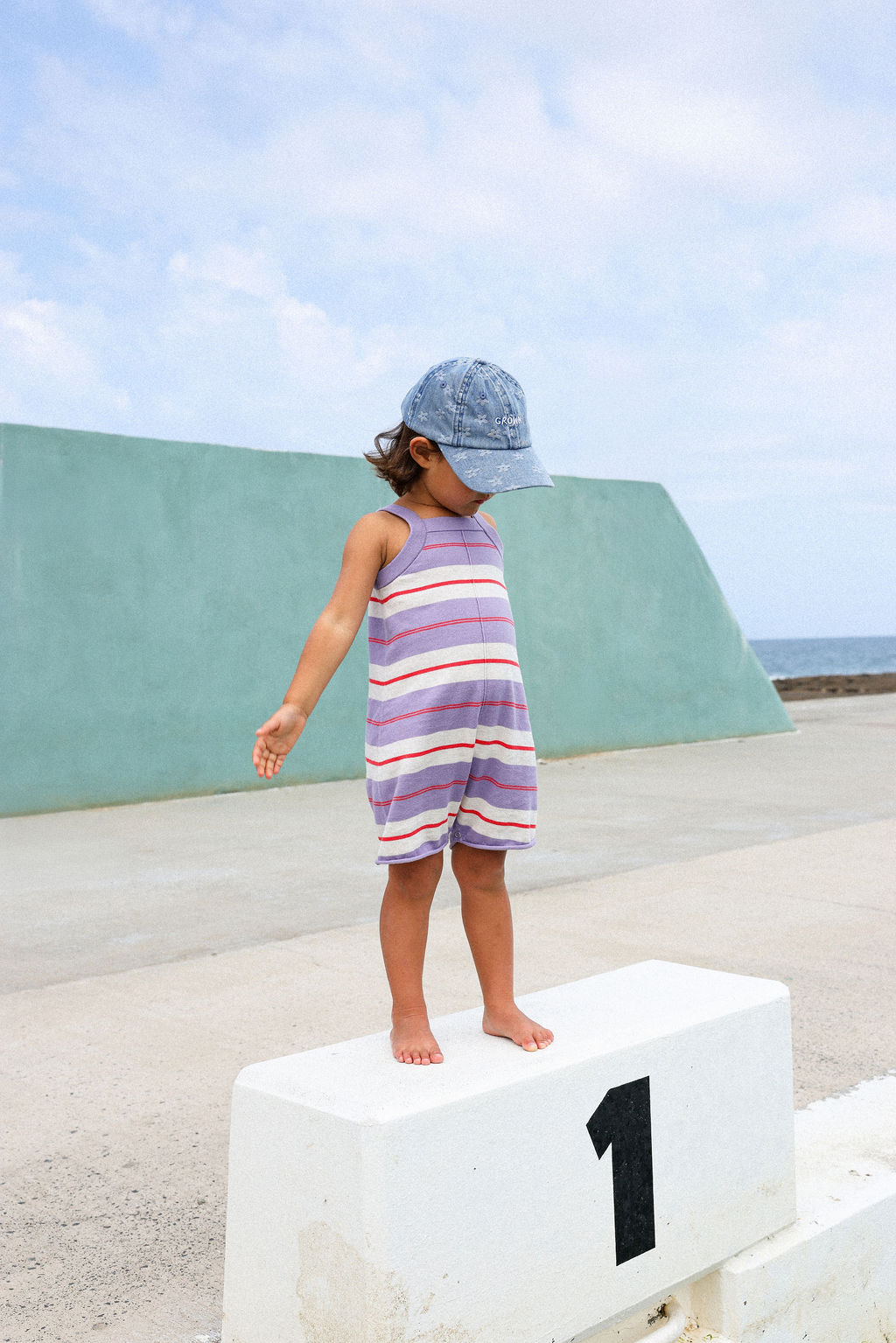 Organic Knitted Club Stripe Romper - Mauve