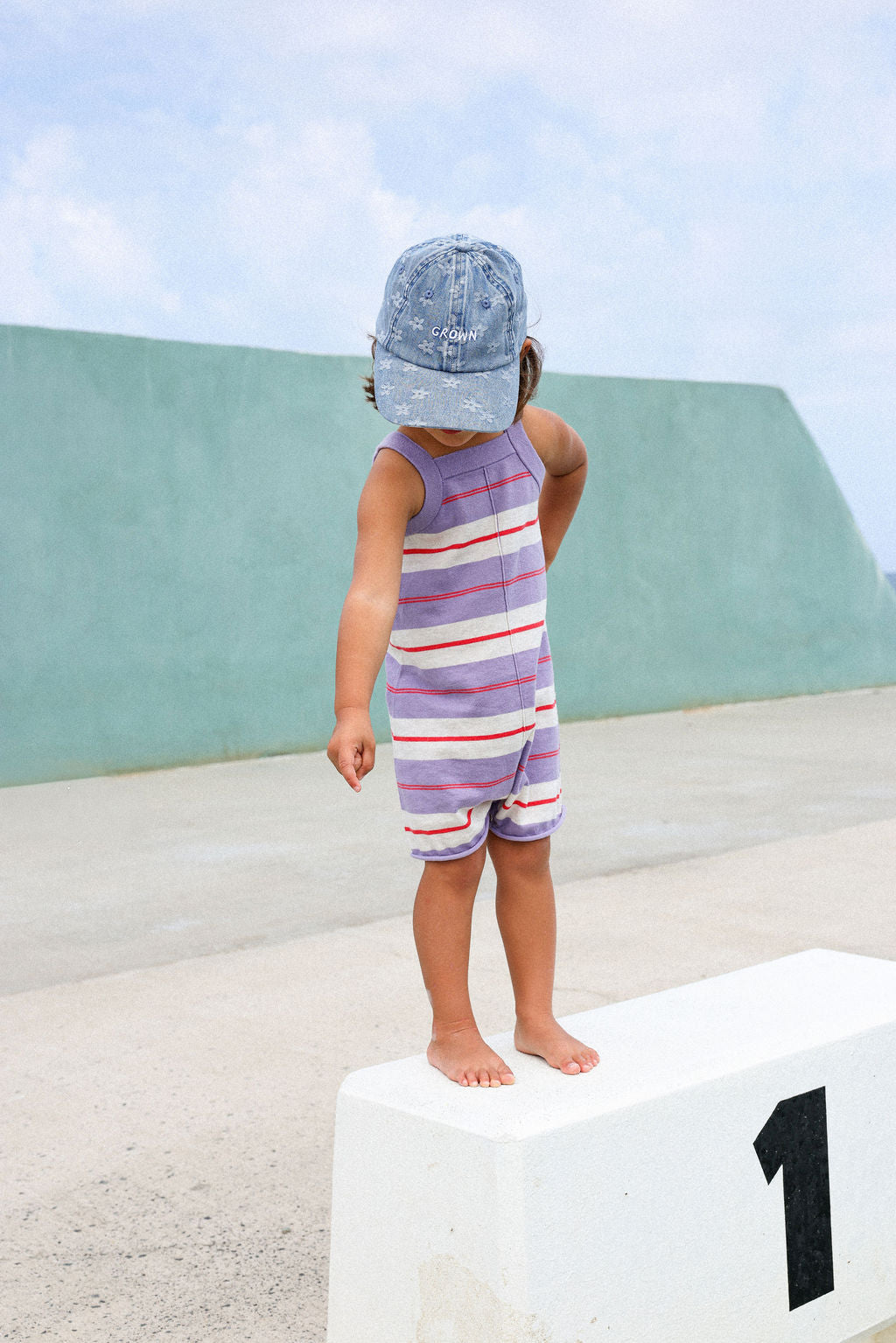Organic Knitted Club Stripe Romper - Mauve