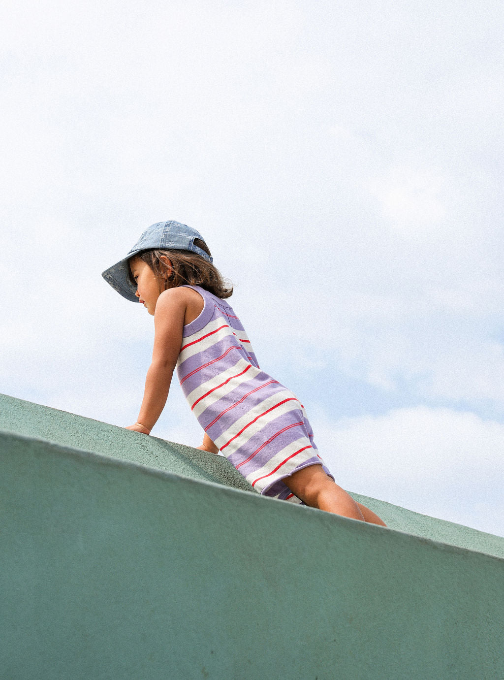 Organic Knitted Club Stripe Romper - Mauve