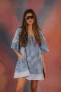 Bloom Check Dress- Blue