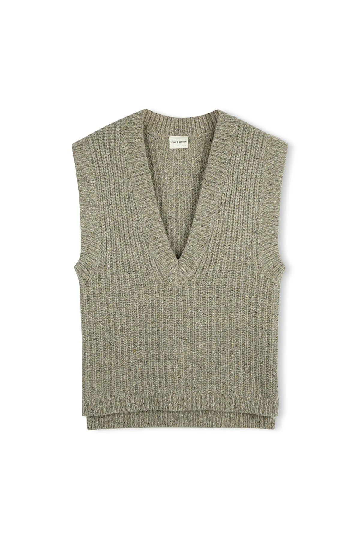 Olive Merino Wool Blend Rib Knit Vest - Olive