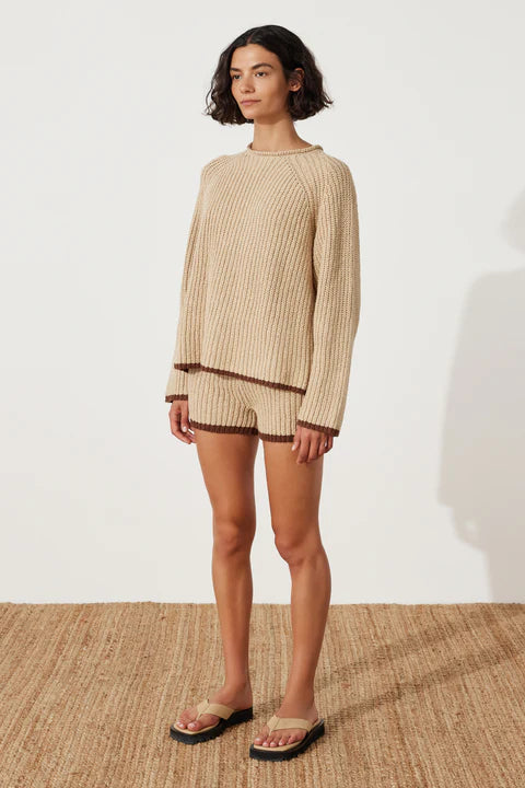SAND CONTRAST RIB KNIT SHORT