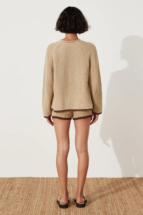 SAND CONTRAST RIB KNIT SHORT
