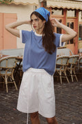 Rania Contrast Knit Tee- Chalk