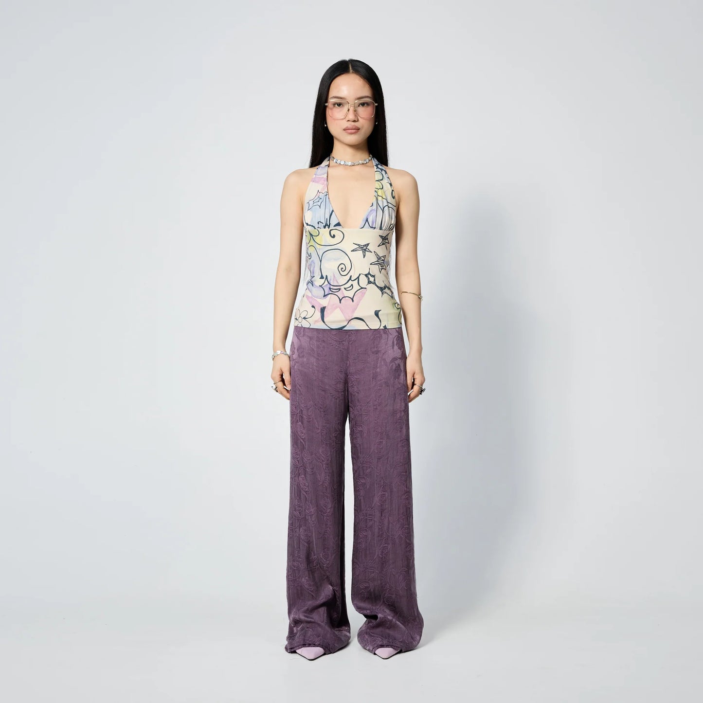 Frayed Hem Straight Leg Pant - Purple Rose