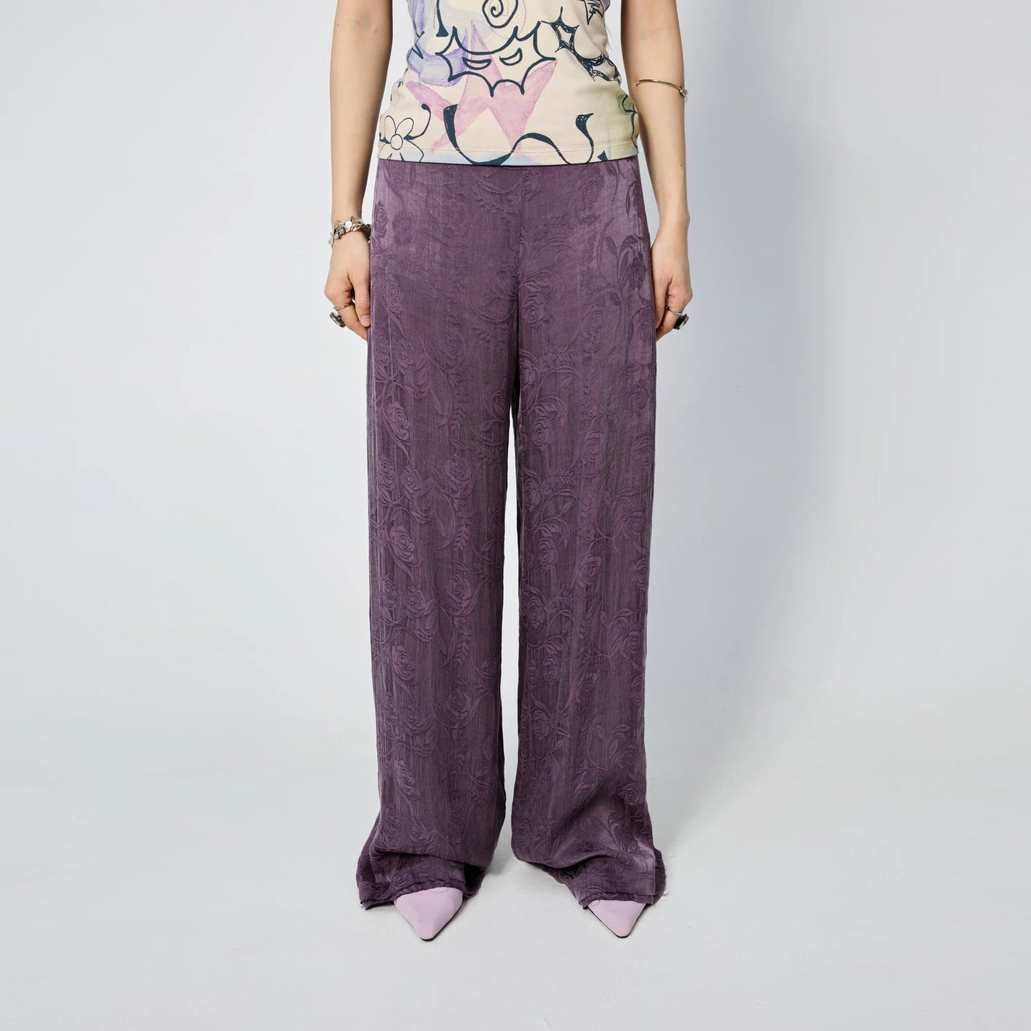 Frayed Hem Straight Leg Pant - Purple Rose