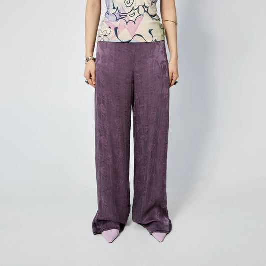 Frayed Hem Straight Leg Pant - Purple Rose