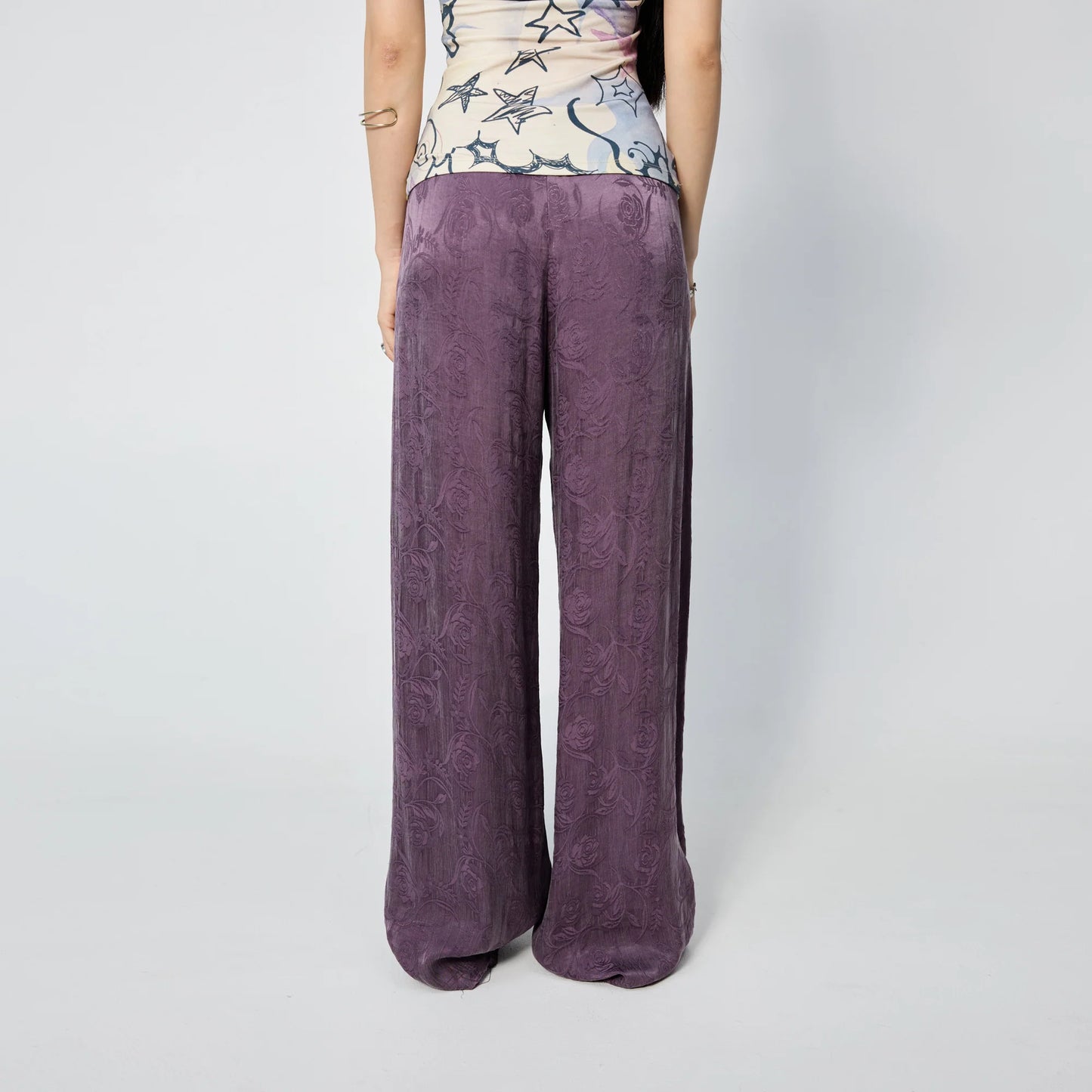 Frayed Hem Straight Leg Pant - Purple Rose