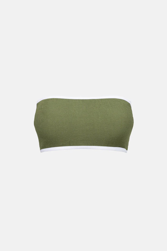 Essential Rib Contrast Bandeau Top Olive