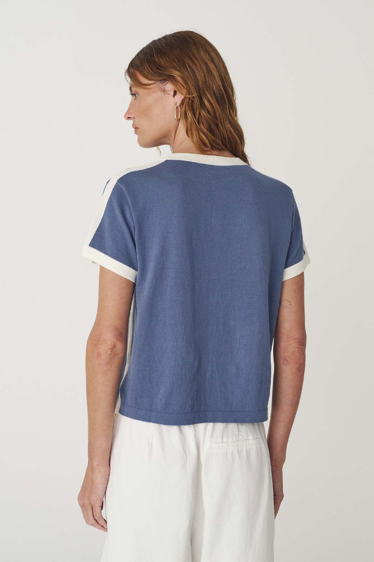 Rania Contrast Knit Tee- Chalk
