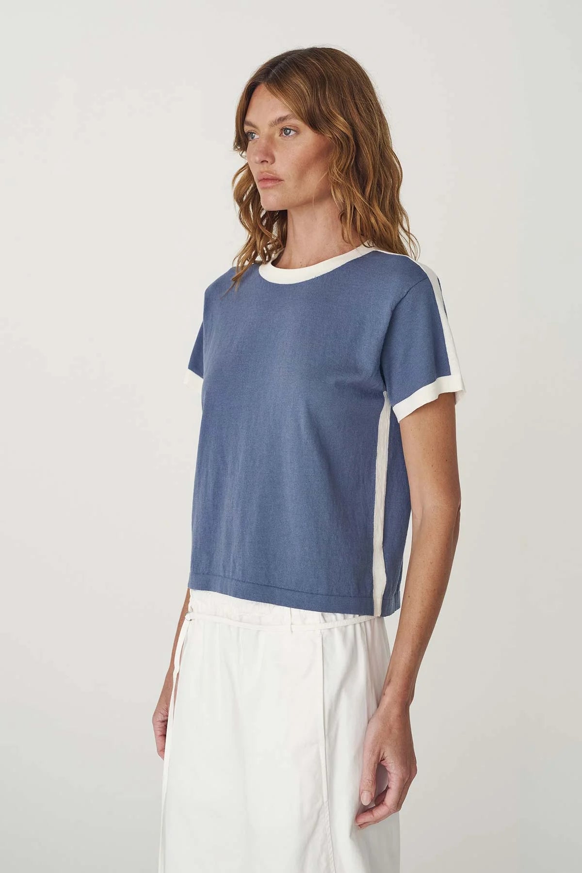 Rania Contrast Knit Tee- Chalk