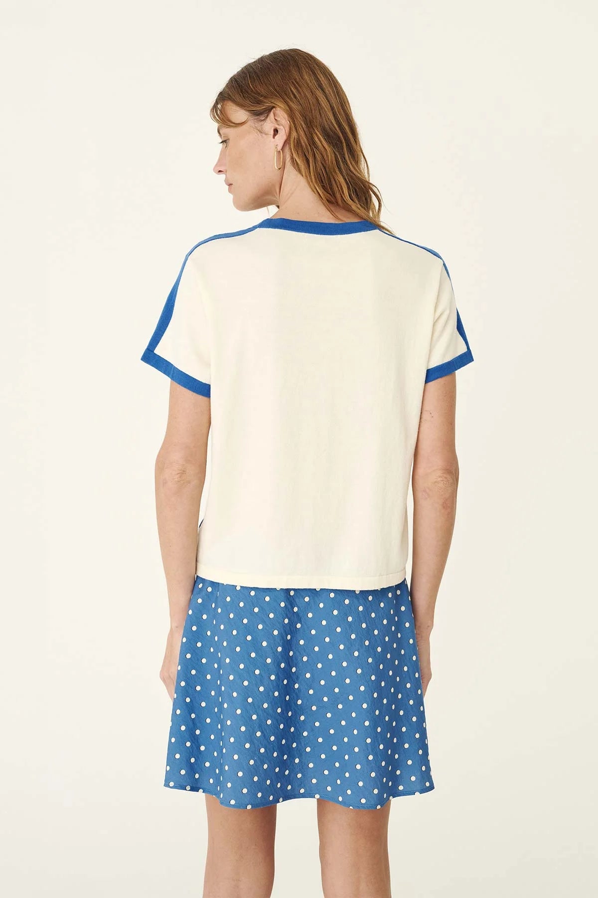 Rania Contrast Knit Tee- Cornflower