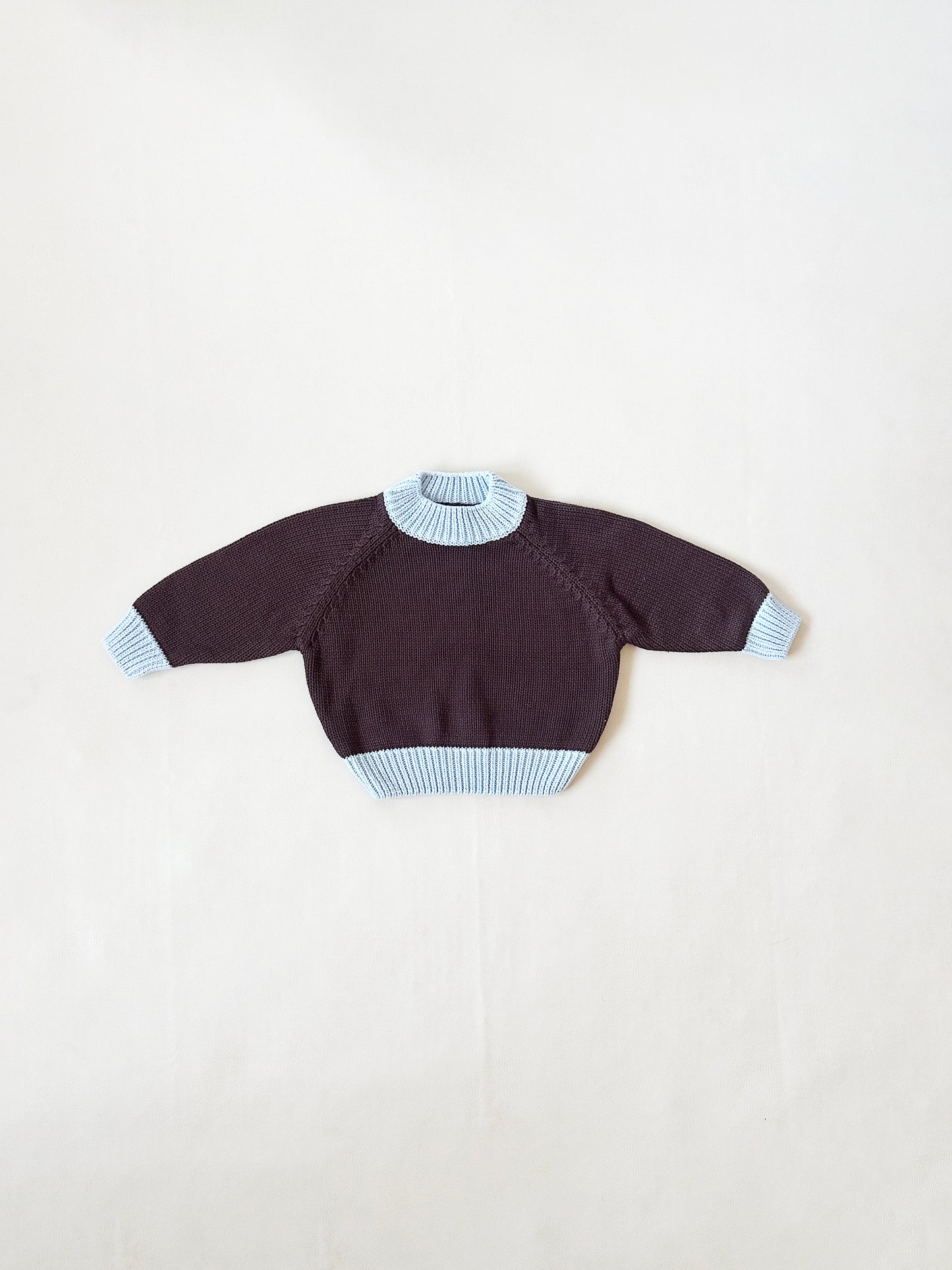 Rhea Cotton Knitted Jumper - Coffee/Sky Blue