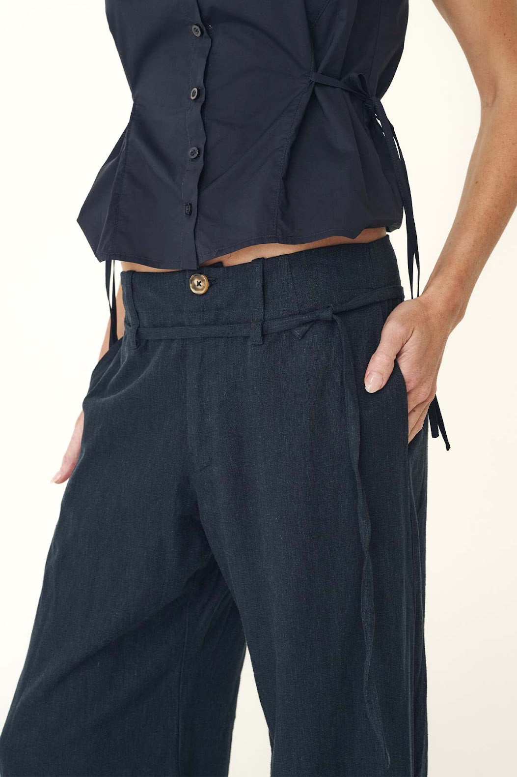 Carlotta Linen Curve Pants - Ink